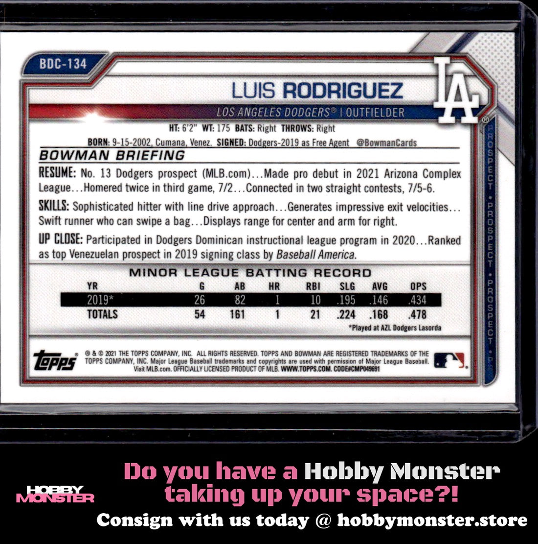 2021 Bowman Draft Sapphire Luis Rodriguez Orange #/25 Dodgers