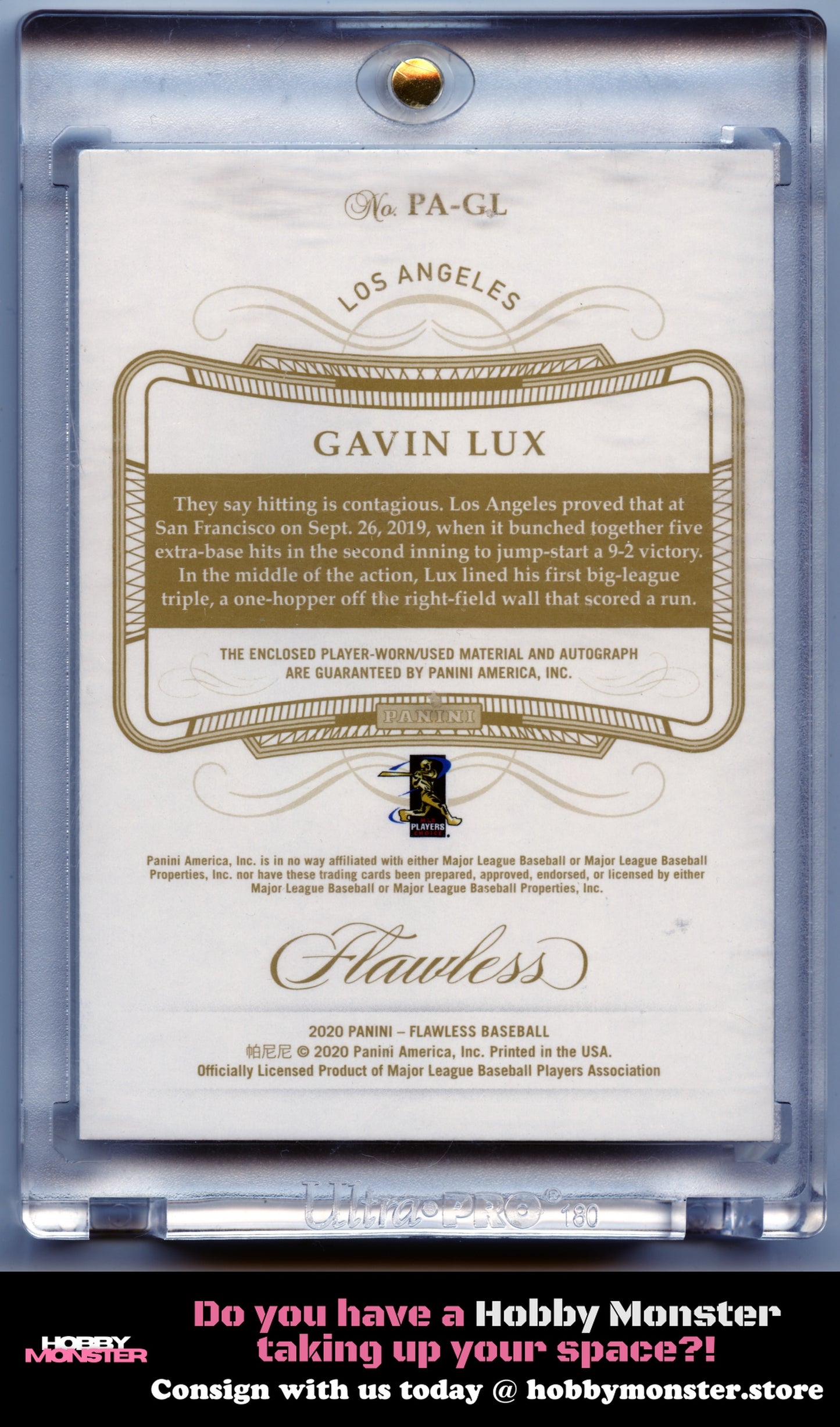 2020 Panini Flawless Gavin Lux Patch Autographs Auto #/25 Los Angeles Dodgers