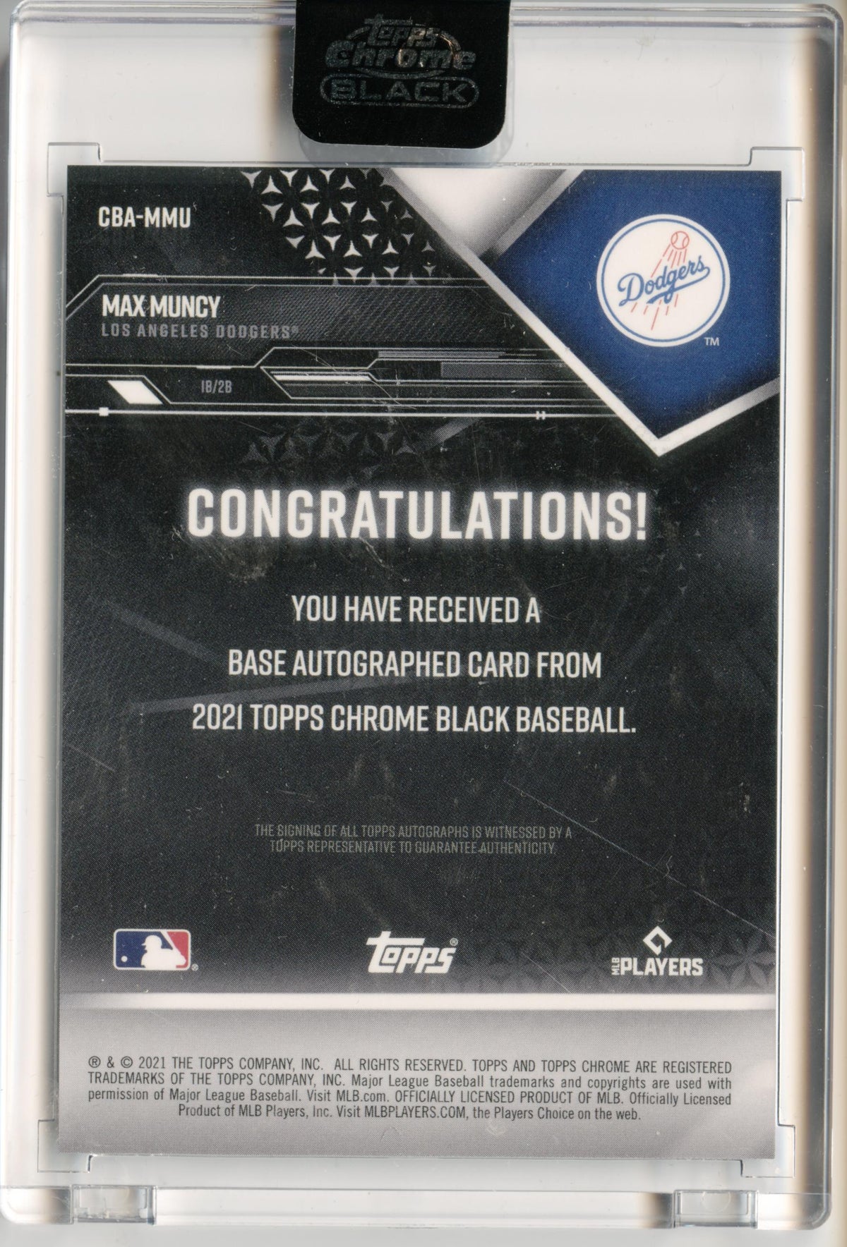 2021 Topps Chrome Black Max Muncy Autographs Auto Los Angeles Dodgers