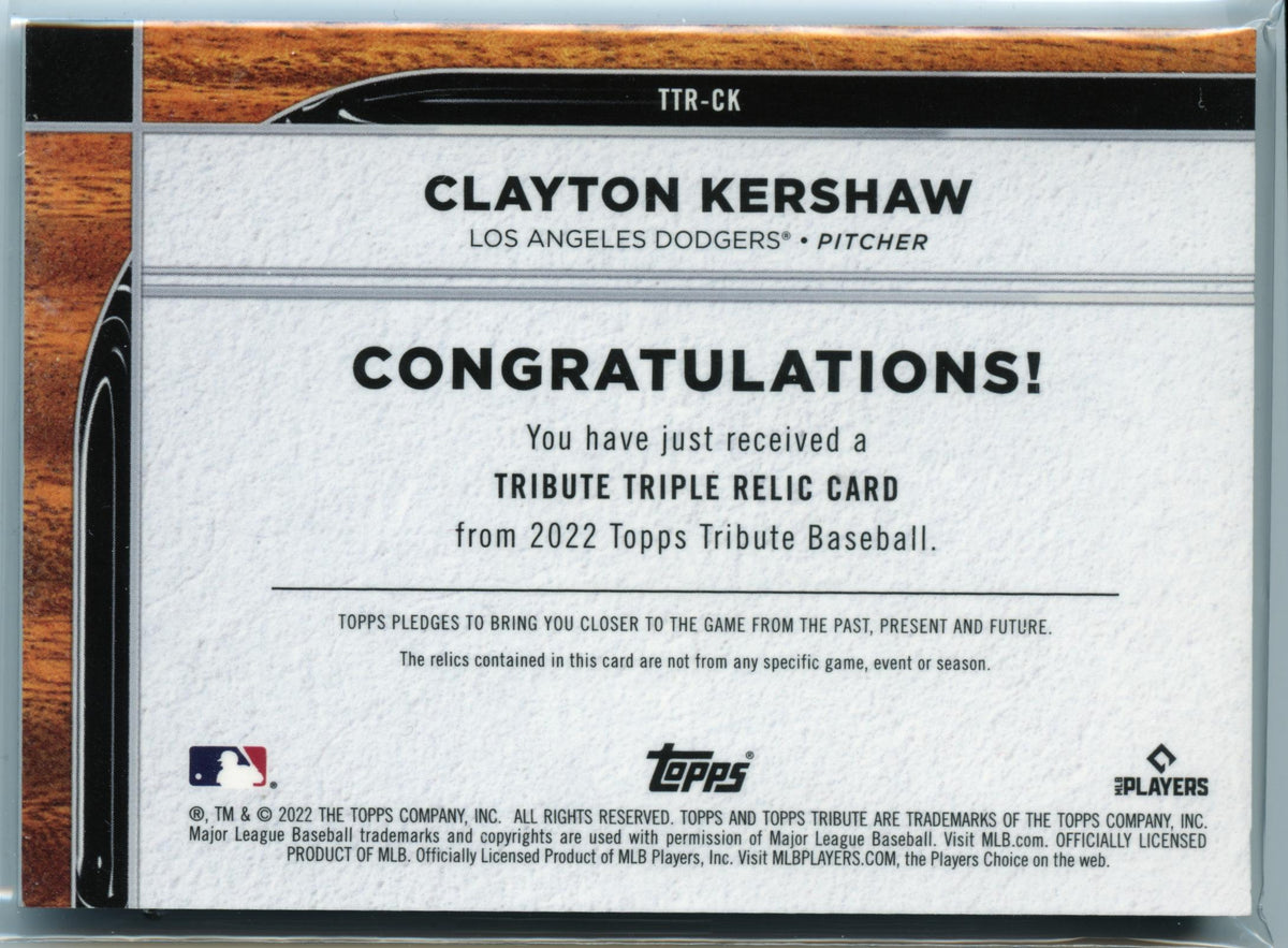 2022 Topps Tribute Clayton Kershaw Triple Relics Green #/99 Los Angeles Dodgers