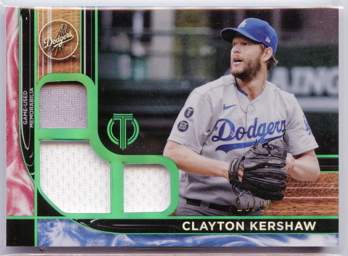 2022 Topps Tribute Clayton Kershaw Triple Relics Green #/99 Los Angeles Dodgers