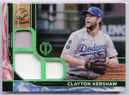 2022 Topps Tribute Clayton Kershaw Triple Relics Green #/99 Los Angeles Dodgers