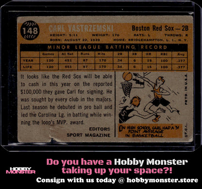 1960 Topps Carl Yastrzemski Rookie Boston Red Sox Moderate Indent, Corners