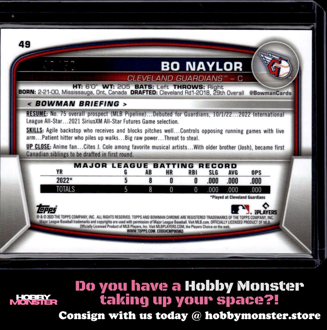 2023 Bowman Chrome Bo Naylor Gold Refractor Rookie #/50 Cleveland Guardians 00H