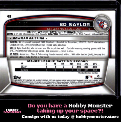 2023 Bowman Chrome Bo Naylor Gold Refractor Rookie #/50 Cleveland Guardians 00H
