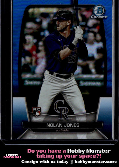 2023 Bowman Chrome Nolan Jones Blue Refractor Rookie #/150 Colorado Rockies 00H