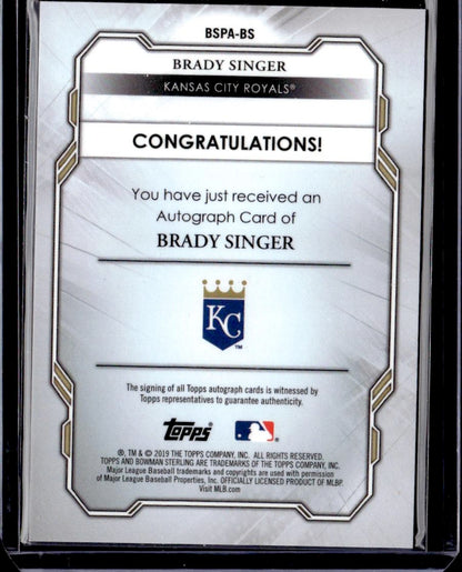 2019 Bowman Sterling Brady Singer Orange Auto #/75 Kansas City Royals