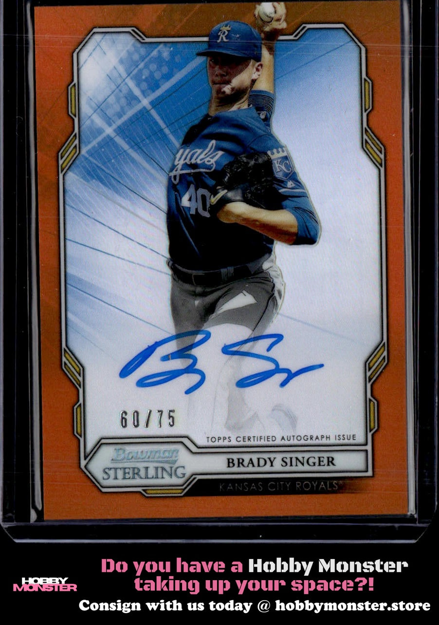 2019 Bowman Sterling Brady Singer Orange Auto #/75 Kansas City Royals