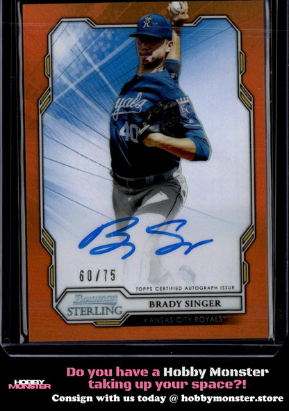 2019 Bowman Sterling Brady Singer Orange Auto #/75 Kansas City Royals