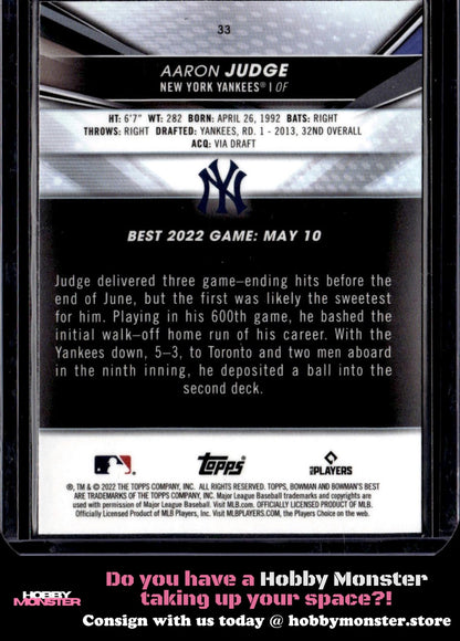 2022 Bowman's Best Aaron Judge Refractor New York Yankees 00H