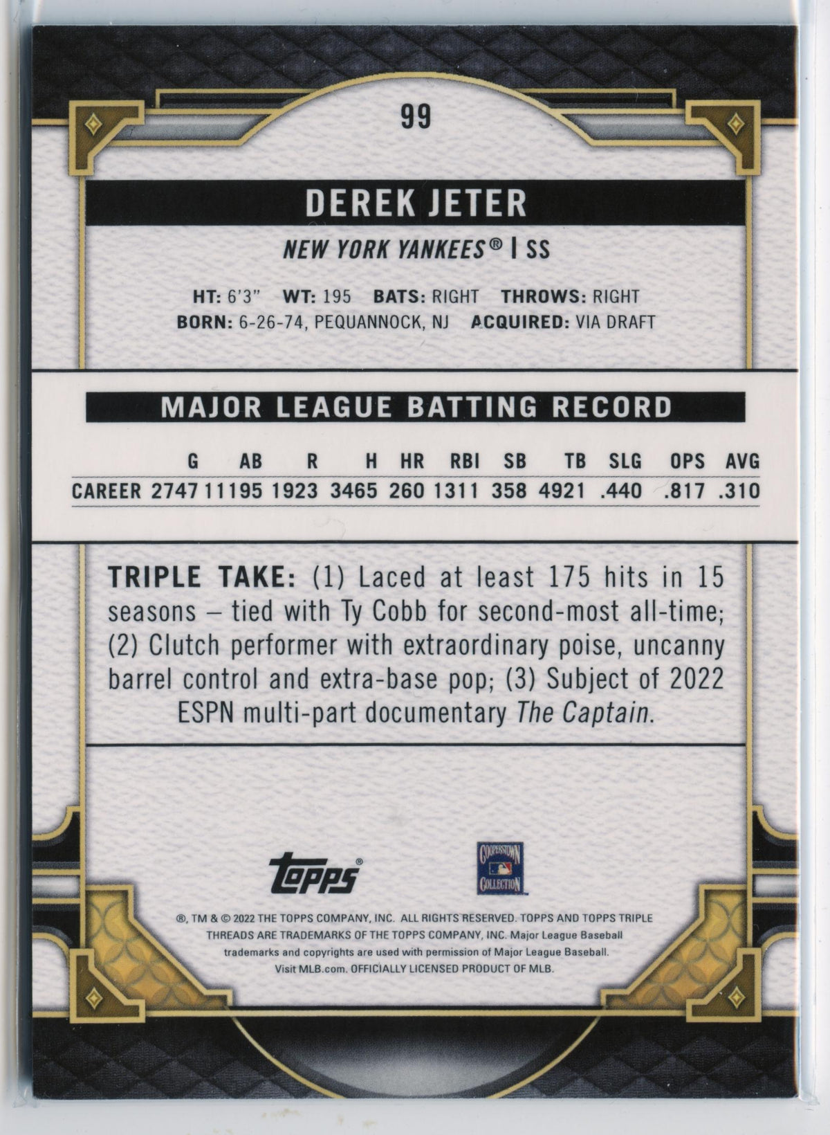 2022 Topps Triple Threads Derek Jeter Emerald #/259 New York Yankees 00H-r9uz4