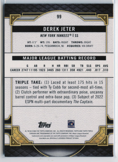 2022 Topps Triple Threads Derek Jeter Emerald #/259 New York Yankees 00H-r9uz4