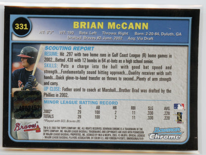 2003 Bowman Chrome Brian McCann Rookie Auto Atlanta Braves
