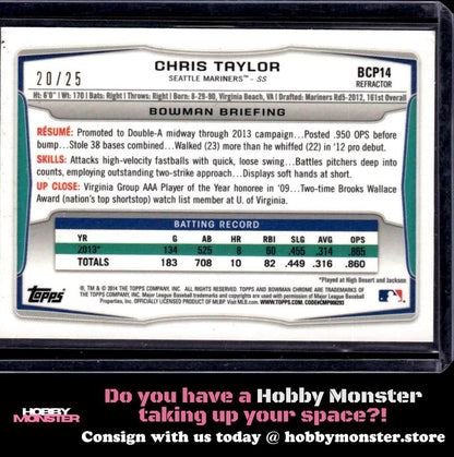 2014 Bowman Chris Taylor Chrome Prospects Silver Wave #/25 Mariners