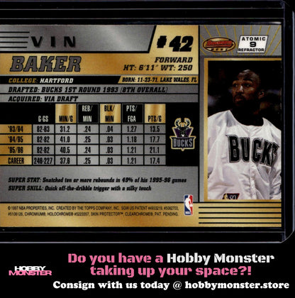 1996-97 Bowman's Best Vin Baker Atomic Refractors Milwaukee Bucks 00T-s7zpt
