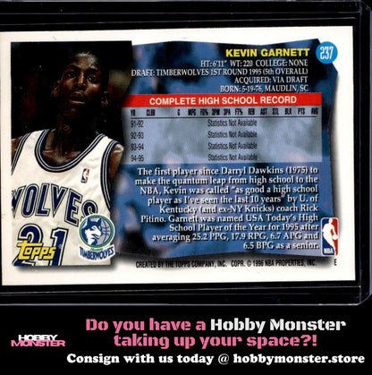 1995-96 Topps Kevin Garnett Rookie Minnesota Timberwolves 00T