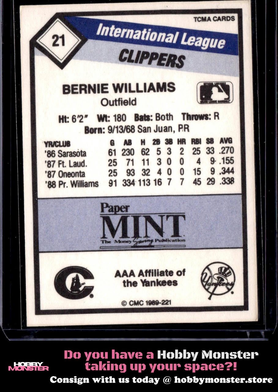 1989 CMC Columbus Clippers Bernie Williams Columbus Clippers 00T