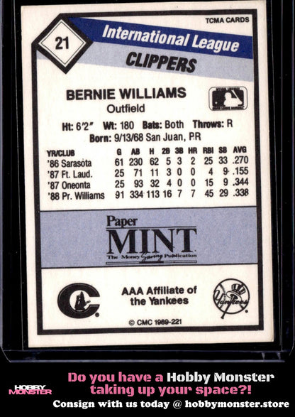 1989 CMC Columbus Clippers Bernie Williams Columbus Clippers 00T
