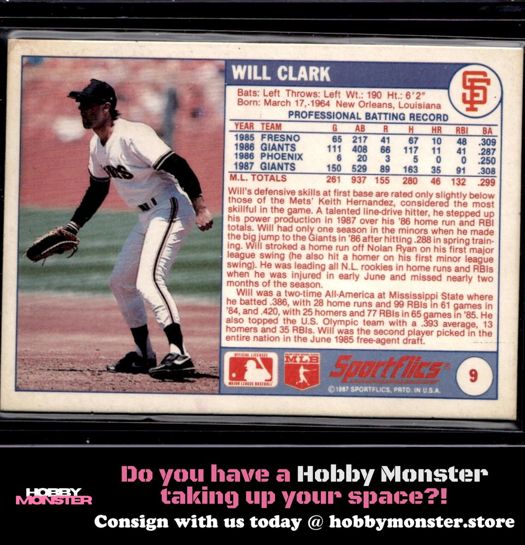 1988 Sportflics Will Clark San Francisco Giants 00T-s7zqo