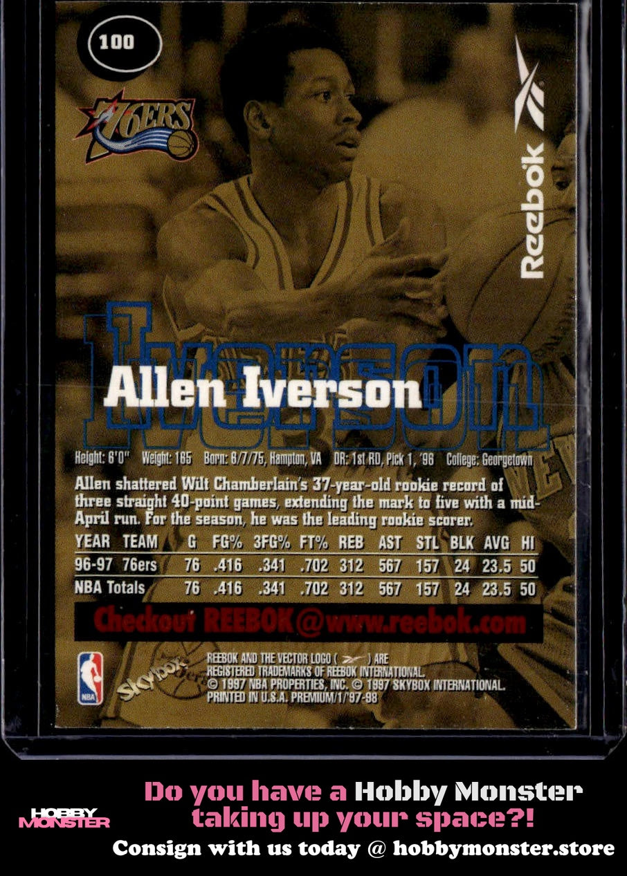 1997-98 SkyBox Premium Allen Iverson Reebok Bronze Philadelphia 76ers 00T-s7zqf