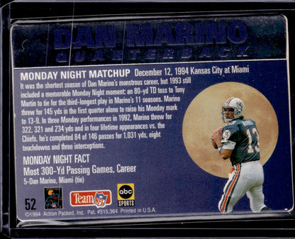 1994 Action Packed Monday Night Football Dan Marino Miami Dolphins 00T-s8chd