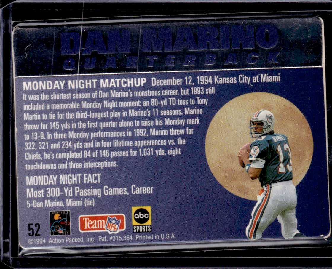 1994 Action Packed Monday Night Football Dan Marino Miami Dolphins 00T-s8chd
