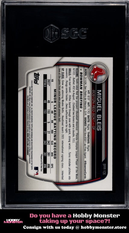 2023 Bowman 1st Edition Miguel Bleis Blue Foil #/150 Boston Red Sox SGC 9.5 001