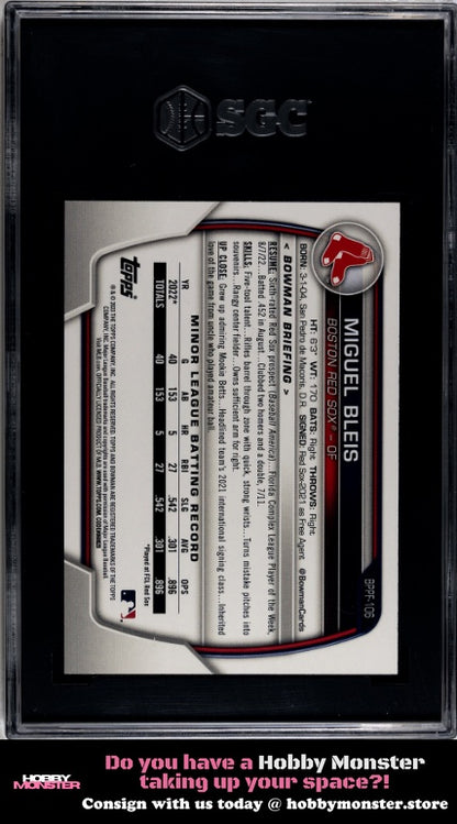 2023 Bowman 1st Edition Miguel Bleis Blue Foil #/150 Boston Red Sox SGC 9.5 001