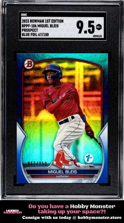 2023 Bowman 1st Edition Miguel Bleis Blue Foil #/150 Boston Red Sox SGC 9.5 001