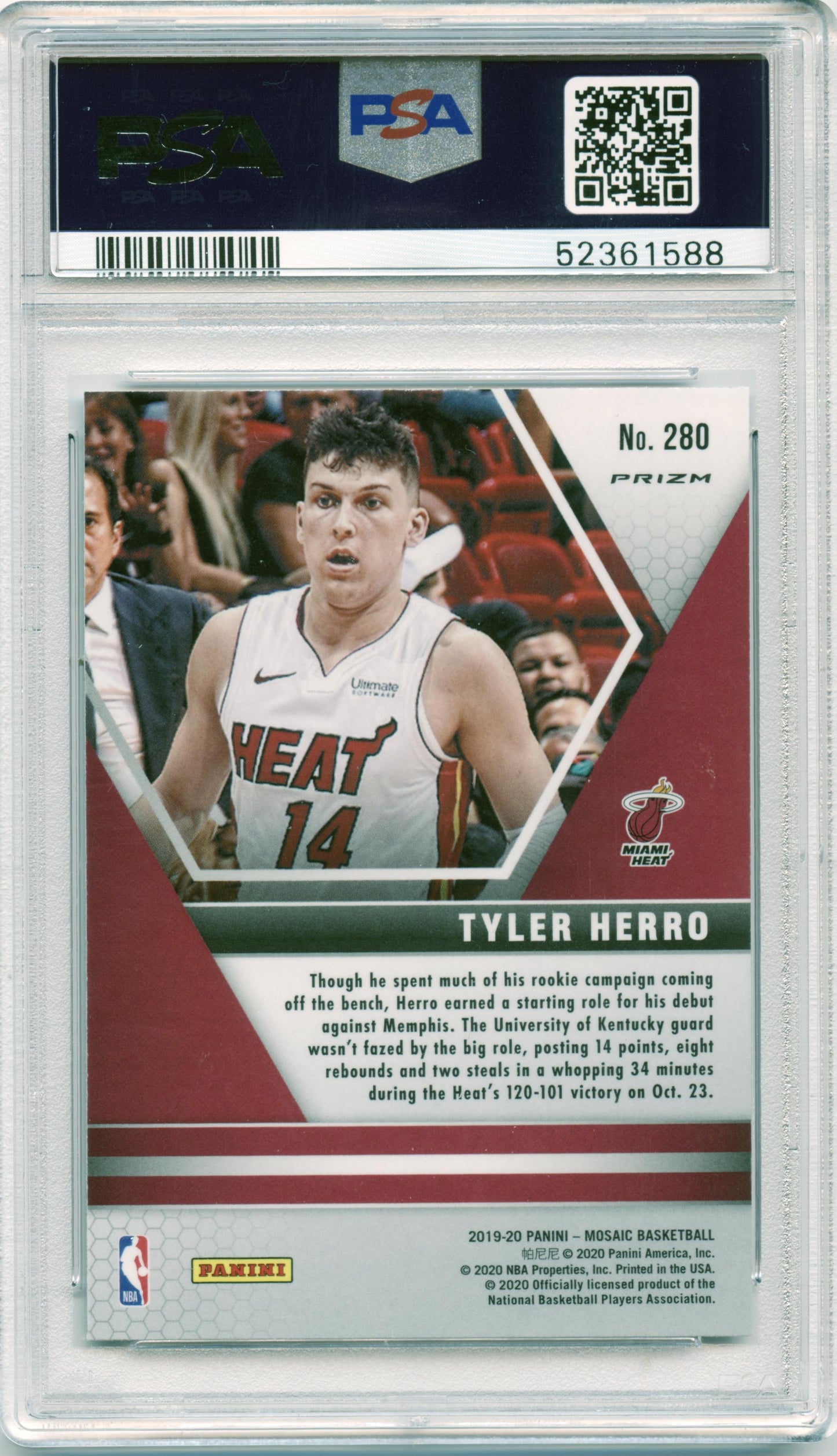 2019-20 Panini Mosaic Tyler Herro Green Prizm Rookie Miami Heat PSA 10 001