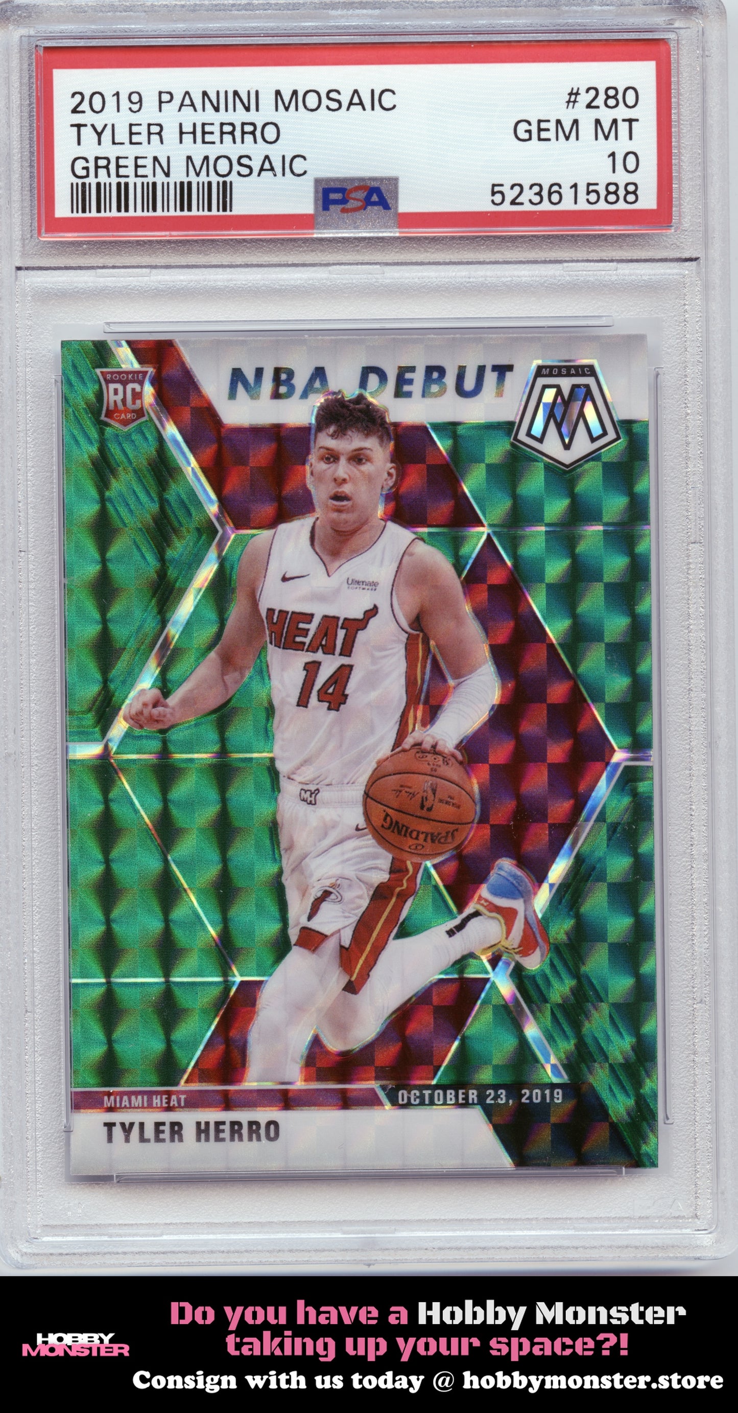 2019-20 Panini Mosaic Tyler Herro Green Prizm Rookie Miami Heat PSA 10 001-sozdr