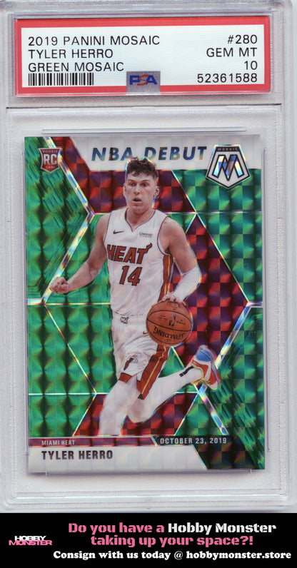 2019-20 Panini Mosaic Tyler Herro Green Prizm Rookie Miami Heat PSA 10 001-sozdr