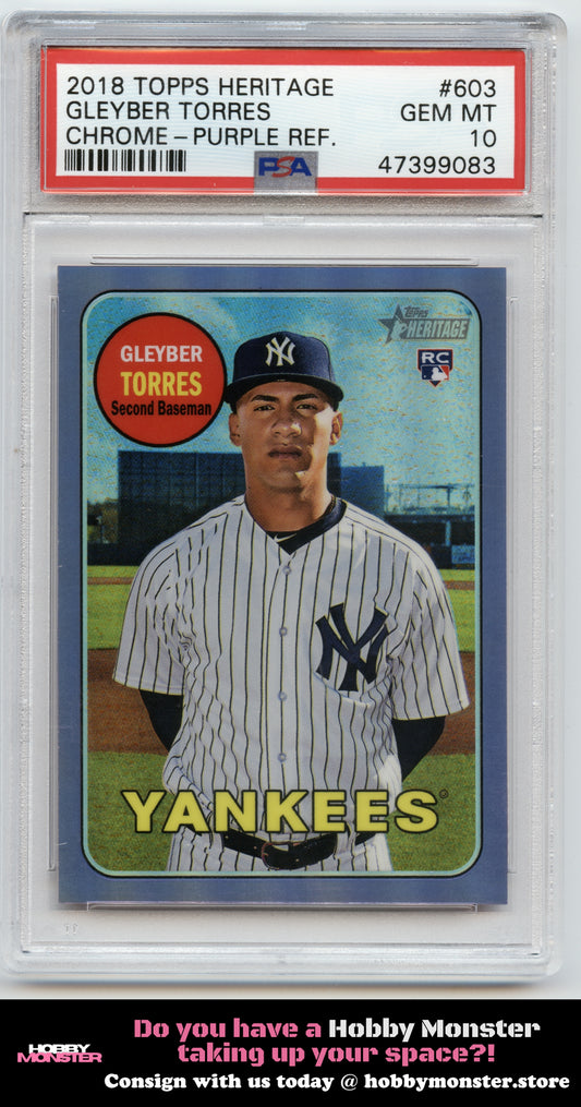 2018 Topps Heritage Gleyber Torres Chrome Purple Refractor Yankees PSA 10 001