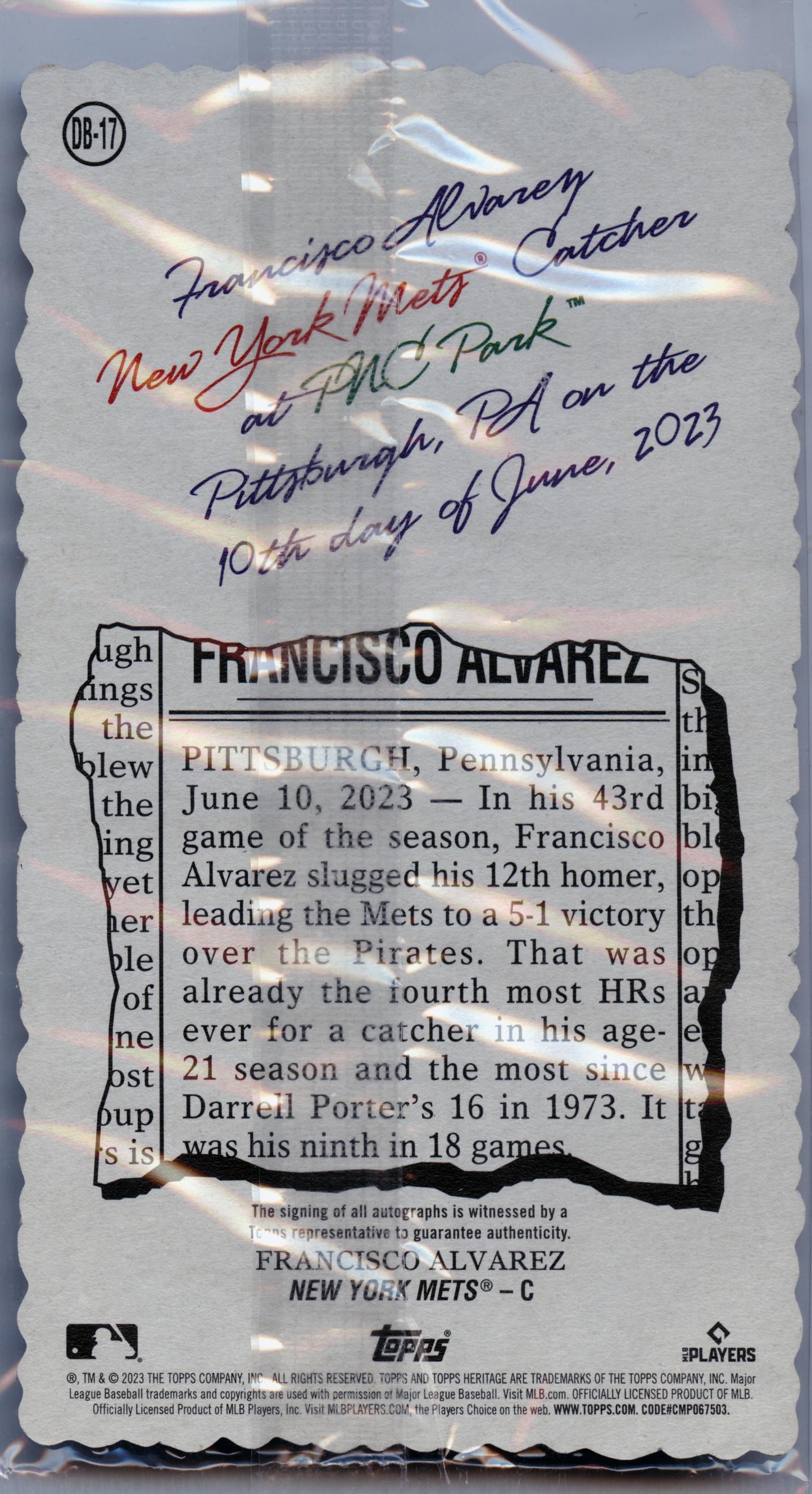 2023 Topps Heritage Francisco Alvarez AUTO Oversized 1974 Deckle Sealed Mets