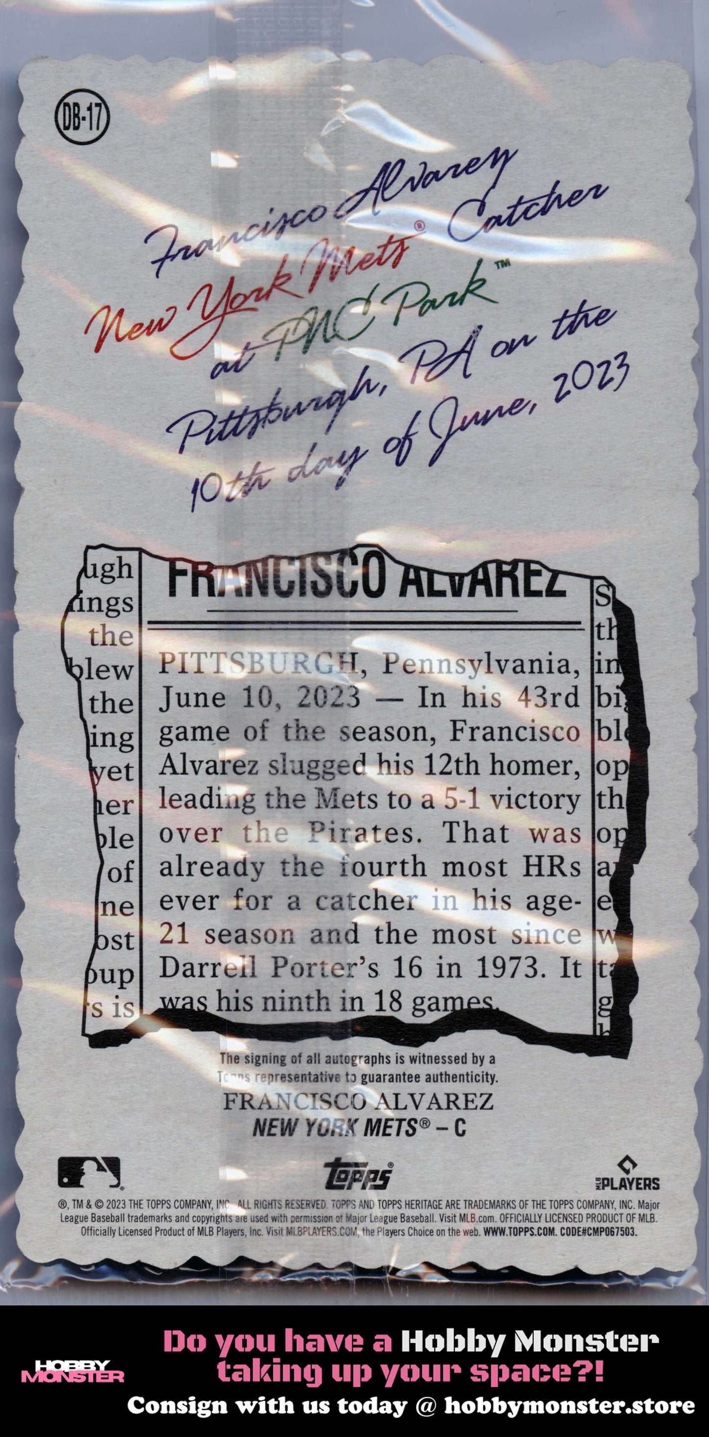 2023 Topps Heritage Francisco Alvarez AUTO Oversized 1974 Deckle Sealed Mets