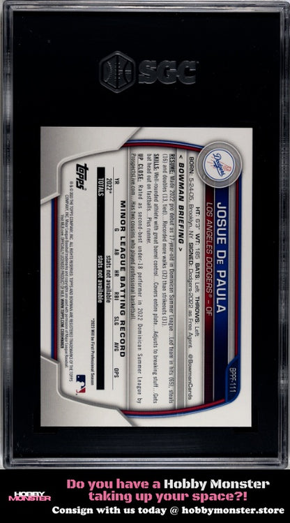 2023 Bowman 1st Edition Josue De Paula Dodgers SGC 10 001-sp2p7