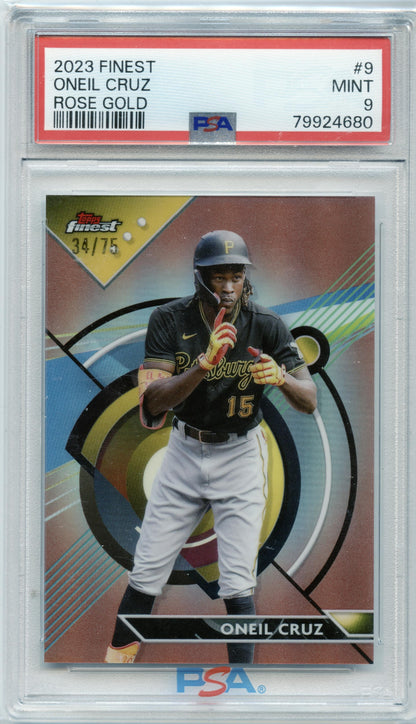 2023 Finest Oneil Cruz Rose Gold Refractor #/75 Pittsburgh Pirates PSA 9 001