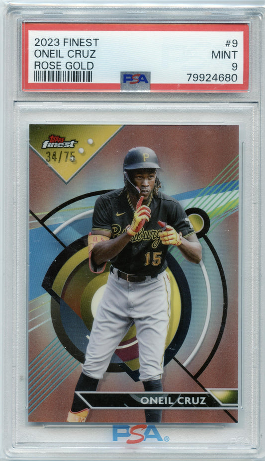 2023 Finest Oneil Cruz Rose Gold Refractor #/75 Pittsburgh Pirates PSA 9 001