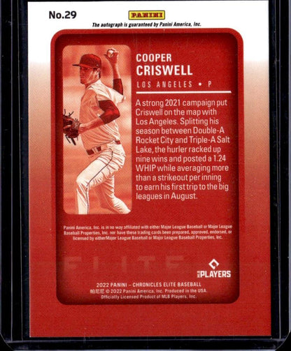 2022 Panini Chronicles Cooper Criswell Elite Autographs Auto Angels 001
