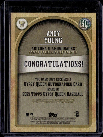 2021 Topps Gypsy Queen Andy Young Autographs Auto Arizona Diamondbacks 001-t2o31