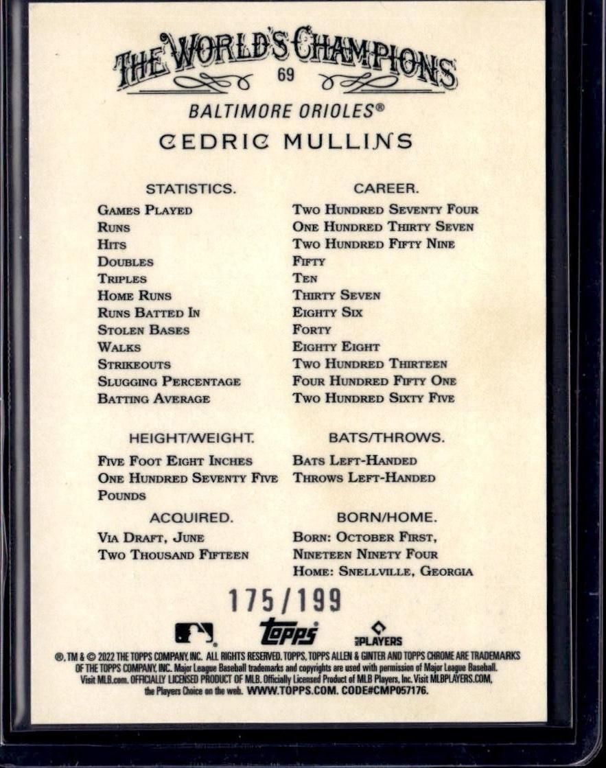 2022 Topps Allen & Ginter Chrome Cedric Mullins Magenta #/199 Orioles 001