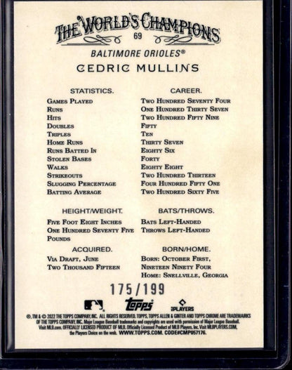 2022 Topps Allen & Ginter Chrome Cedric Mullins Magenta #/199 Orioles 001