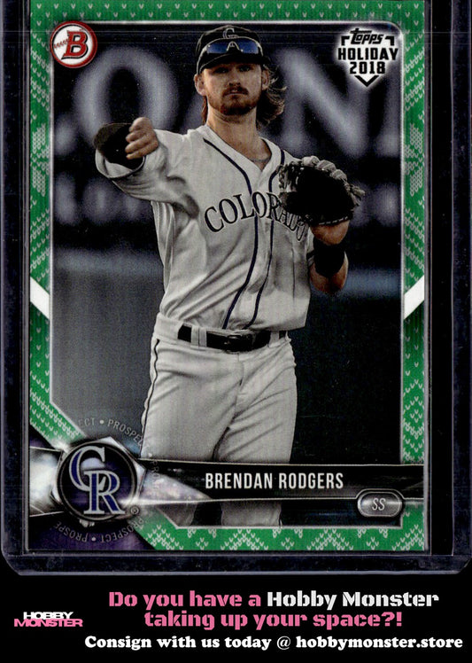 2018 Topps Holiday Bowman Brendan Rodgers Green Festive #/99 Rockies 001