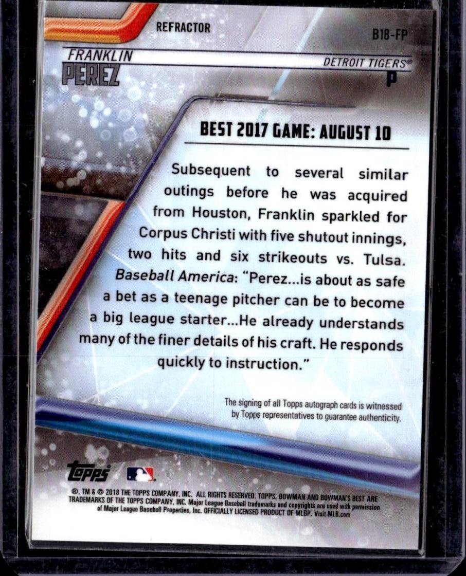 2018 Bowman's Best Franklin Perez Refractor Auto Detroit Tigers 001