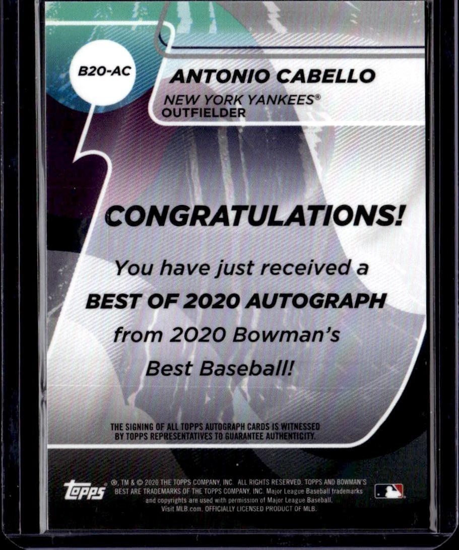 2020 Bowman's Best Antonio Cabello Blue Auto #/150 New York Yankees
