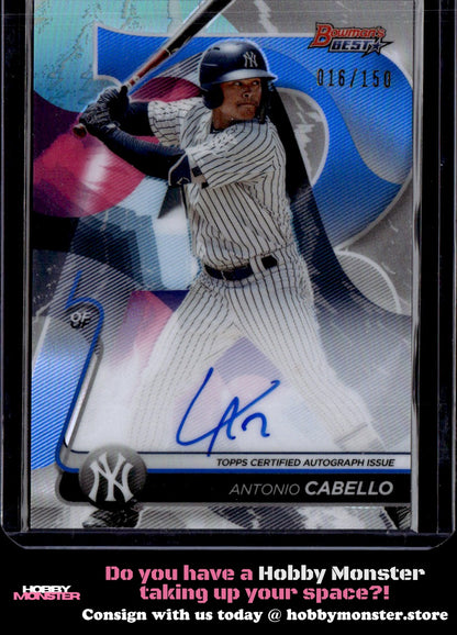 2020 Bowman's Best Antonio Cabello Blue Auto #/150 New York Yankees