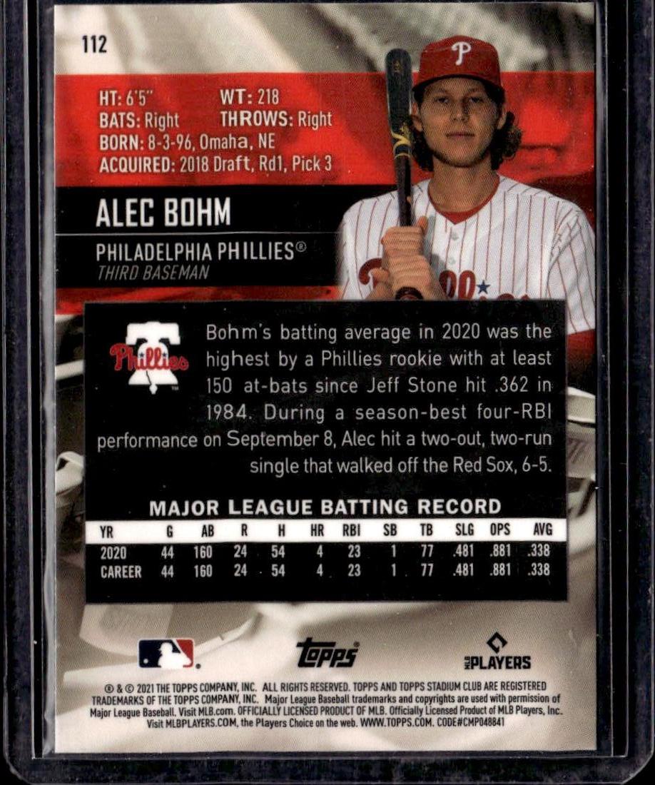 2021 Stadium Club Chrome Alec Bohm 1991 Design Variation Phillies 001