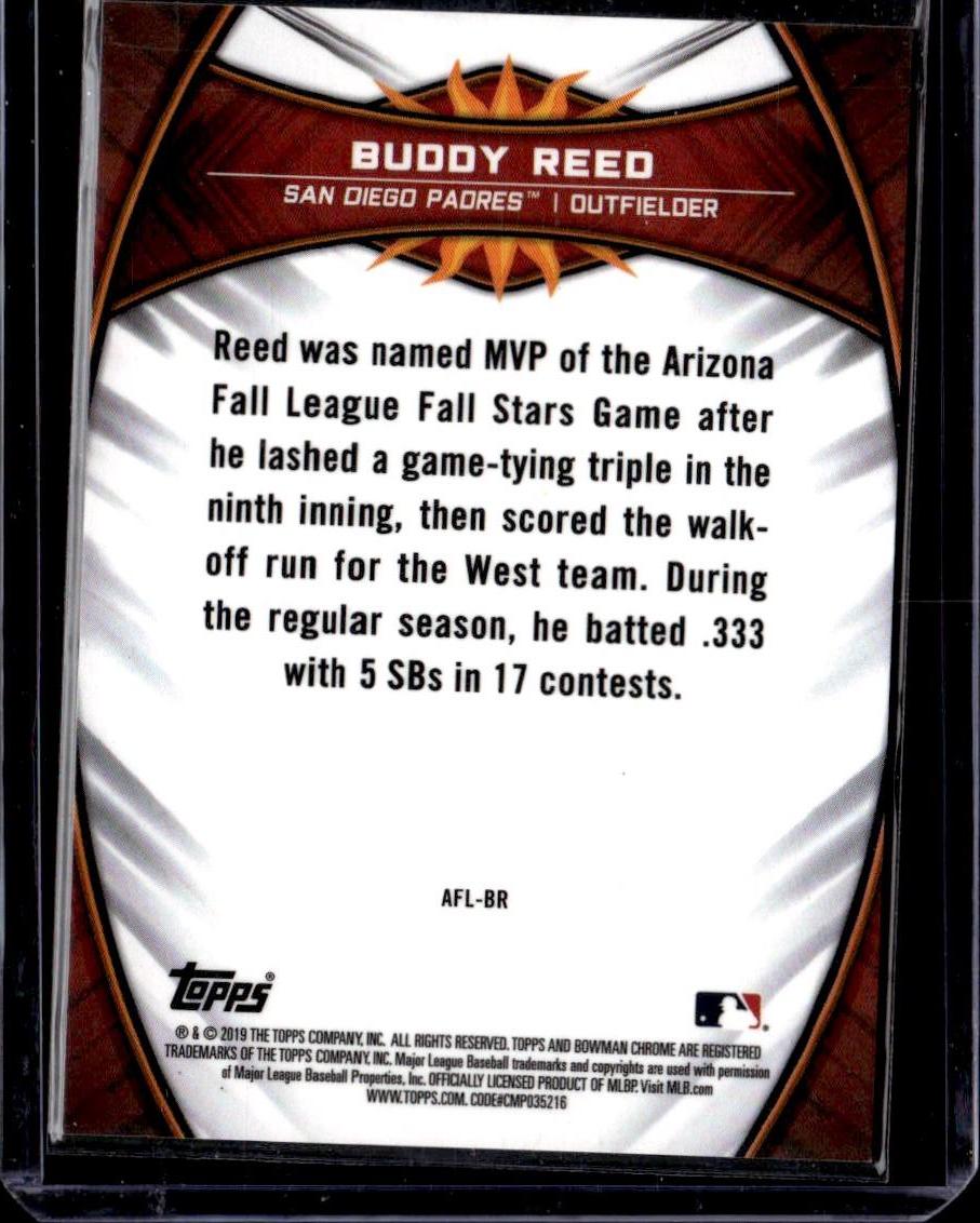 2019 Bowman Chrome Buddy Reed 2018 AFL Atomic Refractor #/150 Padres
