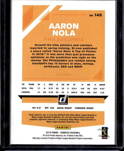 2019 Donruss Aaron Nola Father's Day Ribbon #/49 Philadelphia Phillies 001-t2o5f