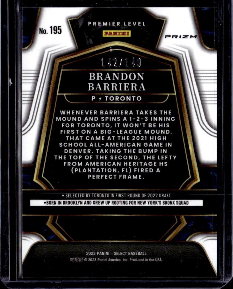 2023 Panini Select Brandon Barriera White Prizm #/149 Toronto Blue Jays 001